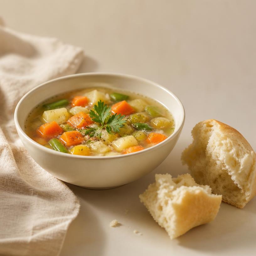 Página de la receta sopa suave de pollo