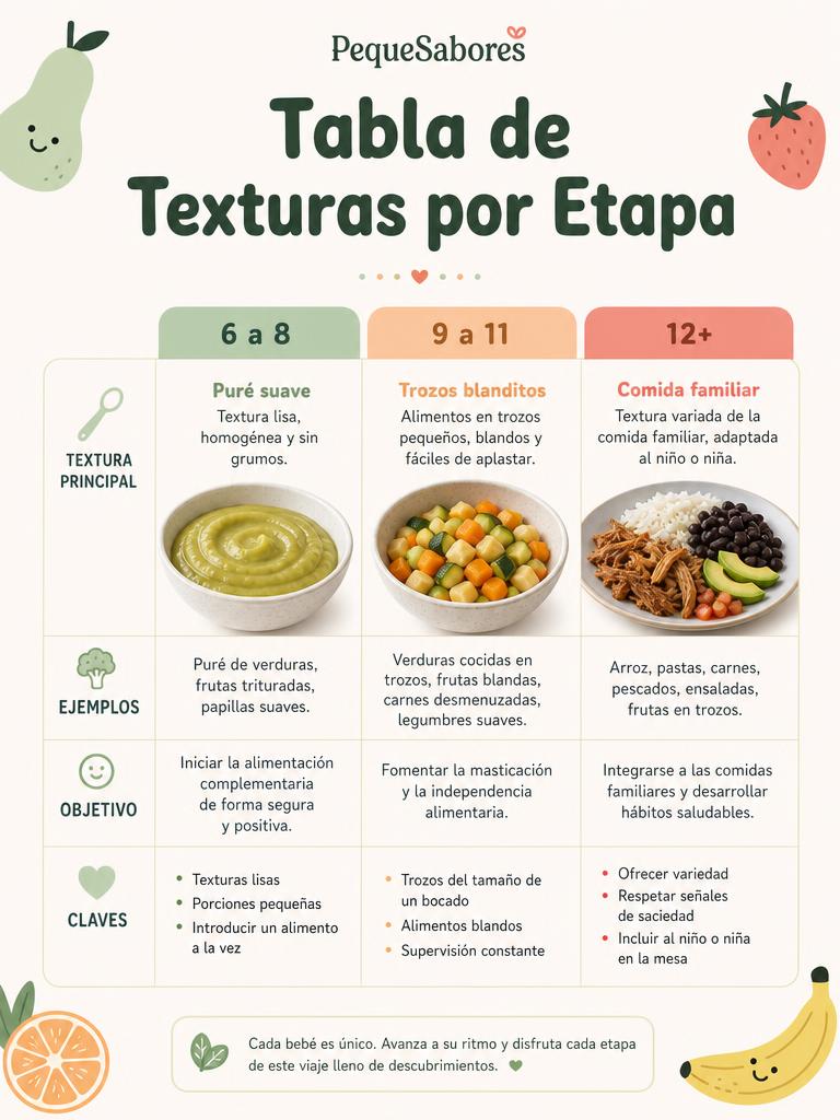 Página real de organización de texturas por etapa de PequeSabores